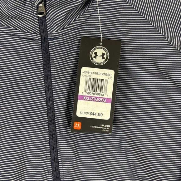 Under Armour Mens 2XL HeatGear 1/4 Zip Pullover Navy Blue Striped Performance - Picture 9 of 15